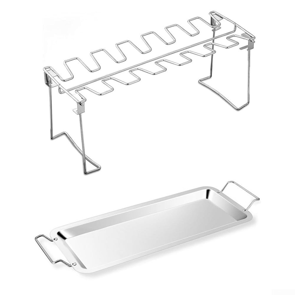 Rejilla de Acero Inoxidable para Pollo con Bandeja recogegrasa: fácil de Limpiar, barbacoas, Parrillas, asadores y ahumadores. Accesorio de Cocina versátil.