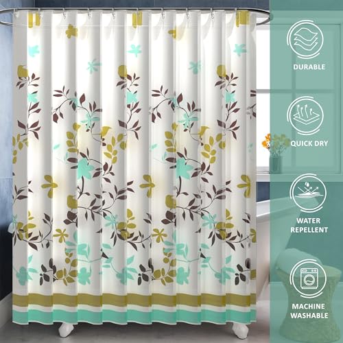 Image of Kuber Industries Pack of 5 Washable Bathroom Shower Curtain 6 Feet with 12 Plastic Hooks | Quick-Drying & Easy to Clean Washroom| JY-2-1 | Multicolor Leafs