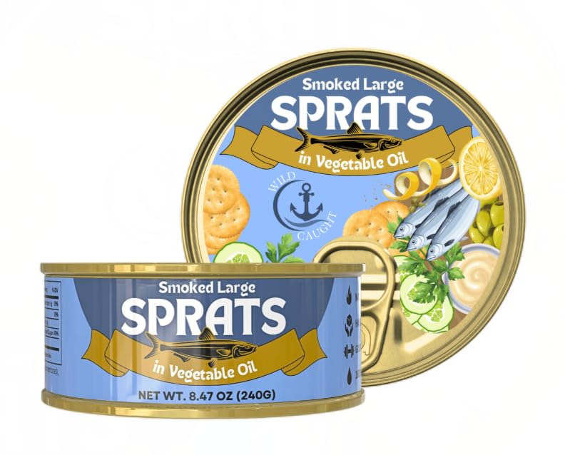 Premium Smoked Sprats in Vegetable Oil – 240g (8.47 oz) x 6 Pack – Rich in Omega-3 & Protein, Delicious Seafood Snack