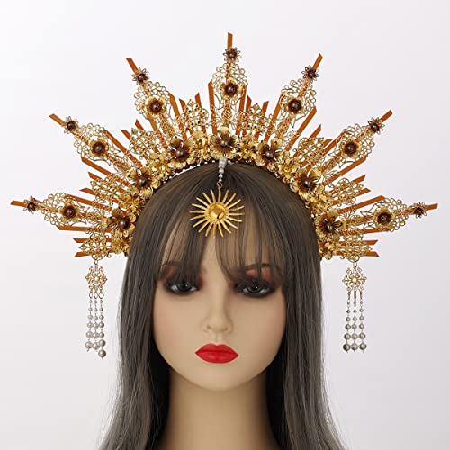 BPURB Gothic Goddess Gold Halo Crown Spike Zip Tie Mary Headband Halloween Headpiece for Women (Gold-3), Style B-Gold-3 - Image 2