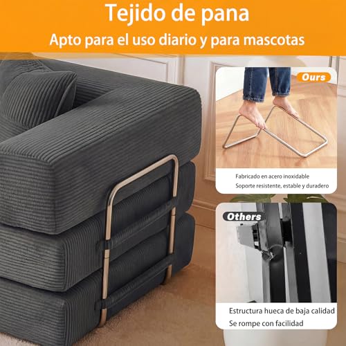 Miniatura 4 de 160cm Sofá Cama 2 Plazas con Espuma & Muelles para Salón,Gris | Modular,Versátil 5 en 1,Pana