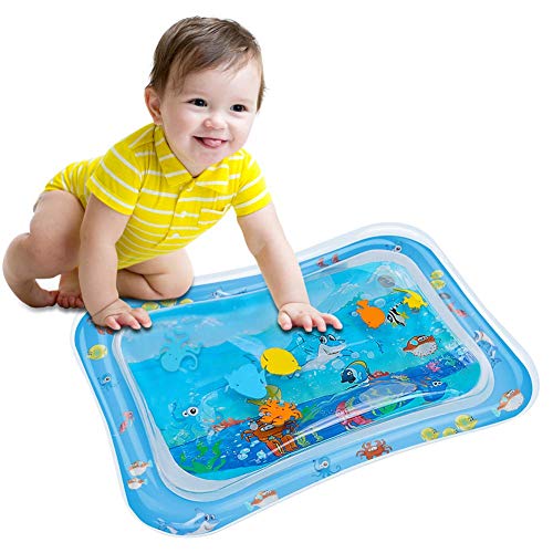 Tapis d'eau Gonflable de Bébé,Tapis de Jeux Natte de d'eau,Tapis Eau d'Eveil Bebe, pour Jouet Bebe plus de 3 mois,Jeux D'activités Amusantes Stimulation de la Croissance de Bébé (A3-Bleu)