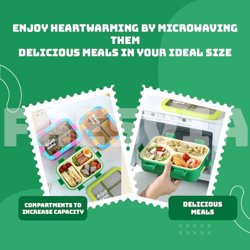 Image of Lunch Box for Kids Girls Boys, Toddler Kids Lunch Boxes for School, Lunch Containers for Adults with 3 Compartments, Utensils, Food Picks (Green, 700 Ml)