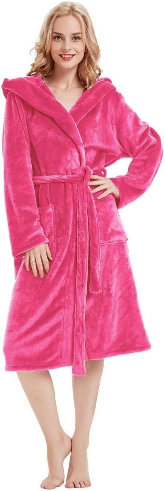 HOLOVE Women's Warm Hooded Fleece Bathrobe Cozy Long Spa Robes for Ladies - Image 2