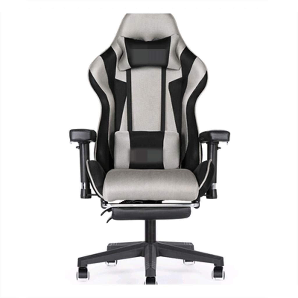 YYDS Krzesło do gier e-sport z pedałem, sztuczna skóra, ergonomiczne krzesło obrotowe z zagłówkiem i poduszką lędźwiową ergonomicznie (kolor: Szary, rozmiar: Stopy ze stopu aluminium)