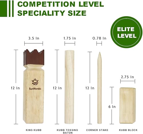 Miniatura 5 de SunNordic Kubb Juego de patio, juego de lanzamiento de madera de goma para jardín al aire libre con bolsa de transporte de lona, juego de ajedrez