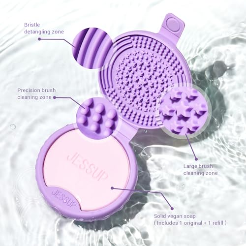 Jessup Alfombrilla Limpiadora de Brochas de Maquillaje de Silicona con 2 Jabones Sólidos, Herramienta de Limpieza Portátil para Limpiar Esponjas y Brochas de Maquillaje, A013 - imagen 3
