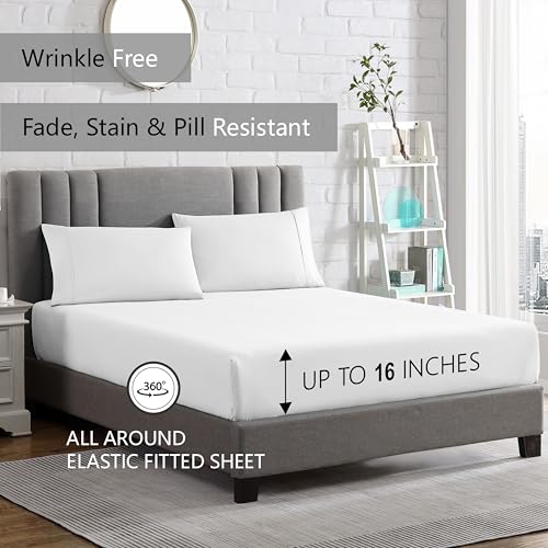 American Home Collection Queen Size Sheet Set - 16-Inch Deep Pocket - Ultra Soft Microfiber Bed Sheets - Breathable, Wrinkle and Fade Resistant, Easy Care - 4 Piece Set (Queen, White)