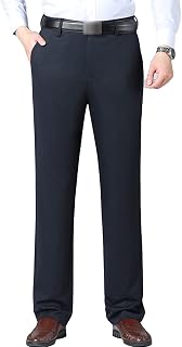 Men's Premium No Iron Dress Pants Expandable Waist Flat Front Pants Premium Comfort Stretch Regular Fit Suit Trousers