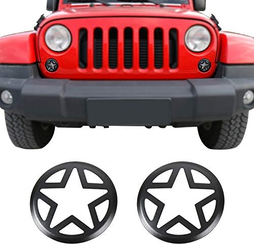 RT-TCZ Front Turn Signal Light Cover Guard Aluminum Star Front Lamp Cover Blinker Insert Guard Cover Trim 2 Pcs for Jeep Wrangler 2007-2017 JK 2 Door & JKU Unlimited 4 Door