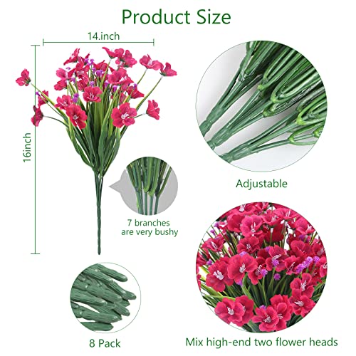 Xeolian Artificial Flowers 8 Bundles Uv Resistant Original Craftsmanship Fake Beautiful Patterned Flowers No Fade Faux Plastic Greenery Shrubs Garden Porch Window Box Decorating(Red) #TOP1