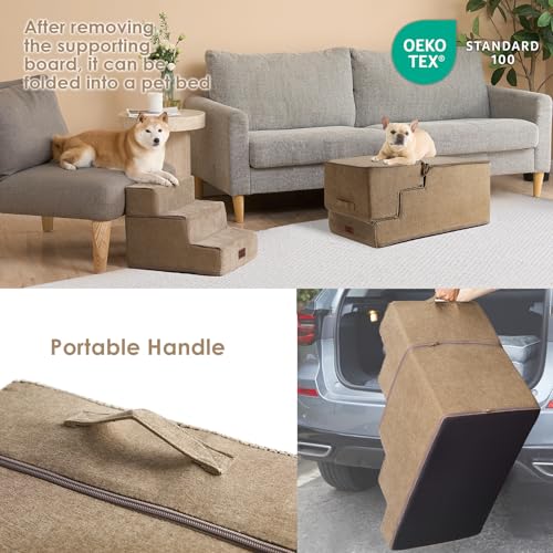 Image of EHEYCIGA Dog Stairs for High Bed 22.5 inch H, 5-Step Dog Steps for Bed, Pet Steps for Small Dogs and Cats, Non-Slip Balanced Pet Ramp Indoor, Camel