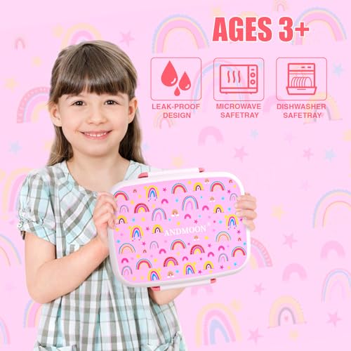 Image of Bento Box for Kids Lunch Box Leak-Proof, Bento Lunch Box with 5 Compartments, Lunch Containers with 3 Silicone Baking Cups, Microwave /Dishwasher Safe (43OZ) (Pink)