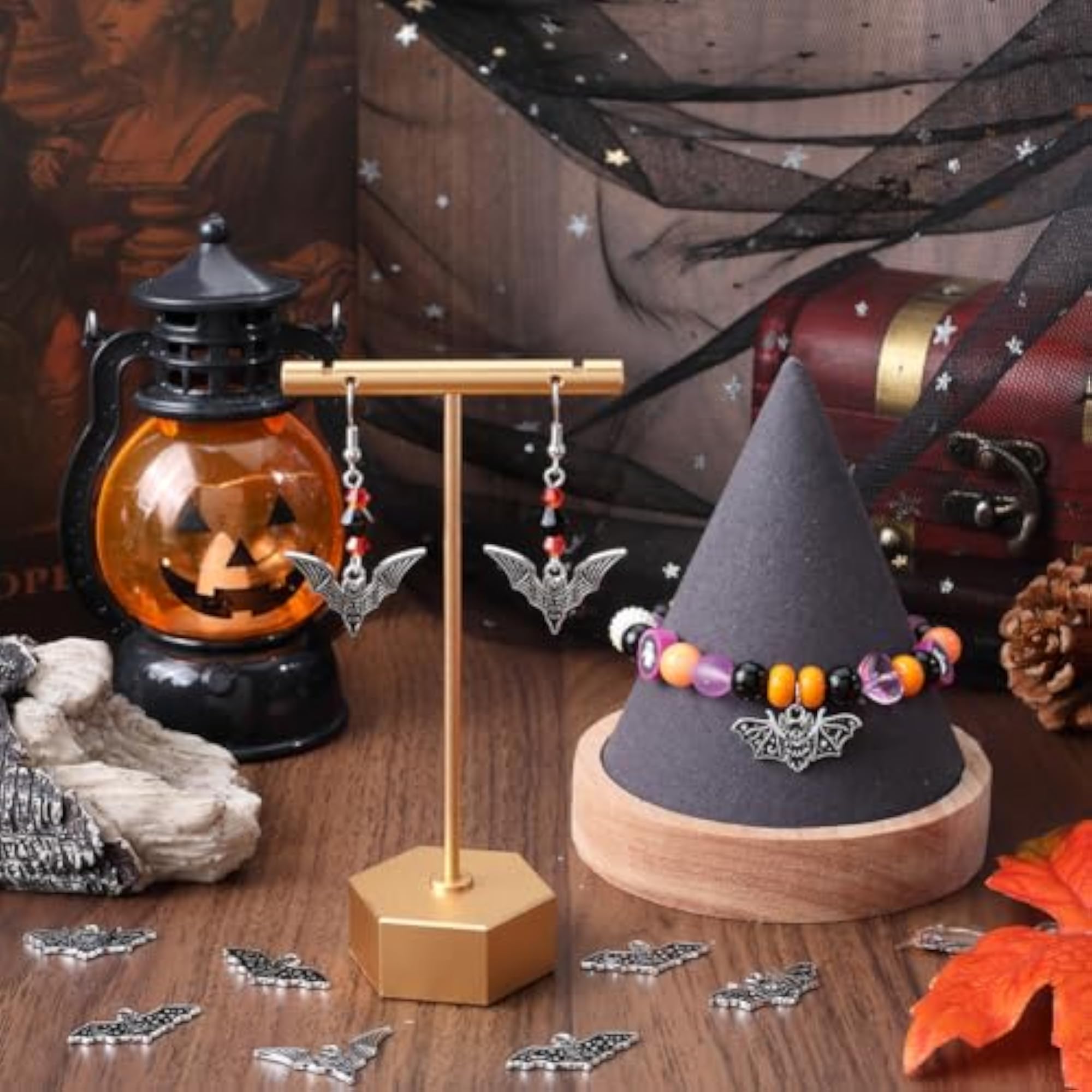 24 Black Enamel Gothic Bat Charms for Halloween Jewellery