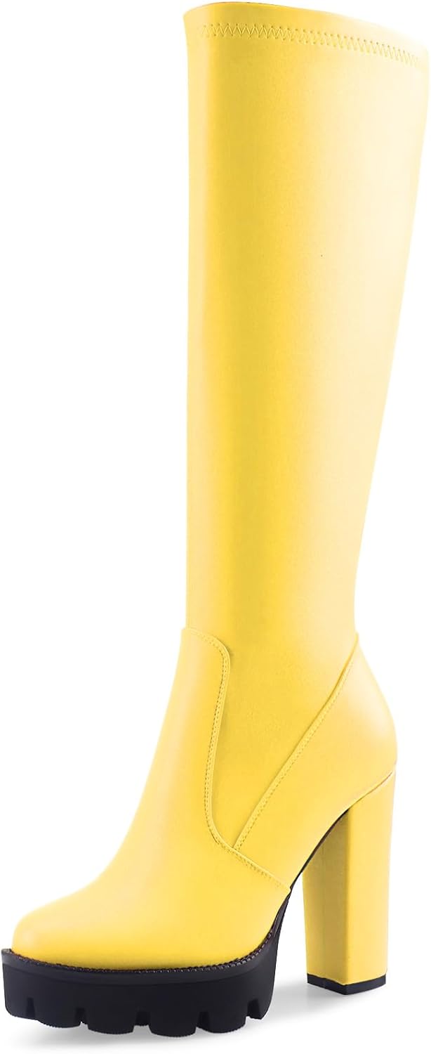 Amazon.com | Oh Mispares Women's Block High Heeled Knee-High Boots