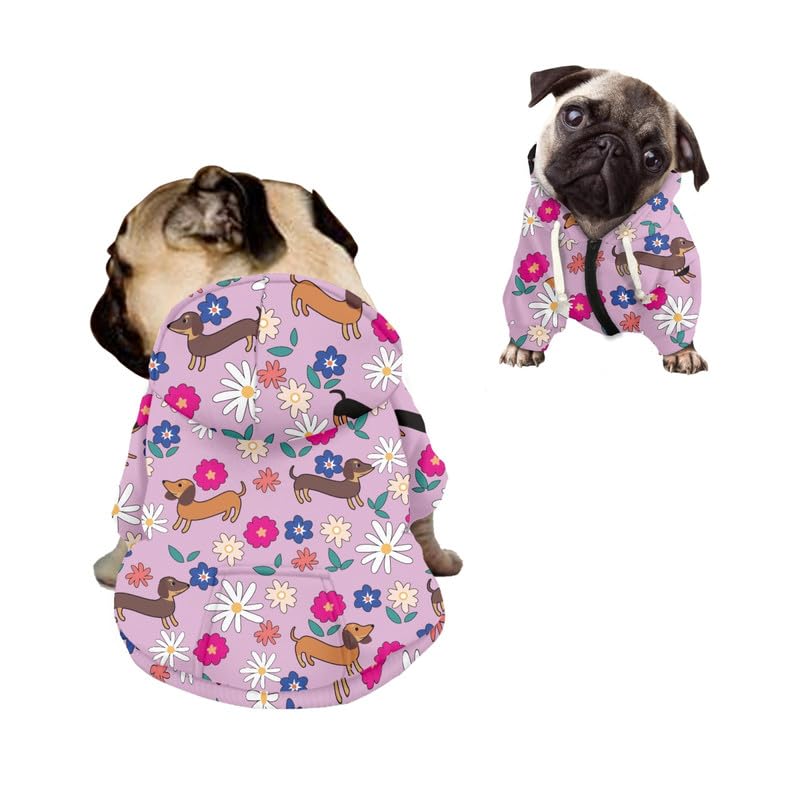 Kuiaobaty Dachshund Flowers Print Pet Hoodies Clothes Dog Sweatshirt for Puppy Small Medium Dog, Purple Hooded Pullover Pet Dog Shirts Apparel — image 1