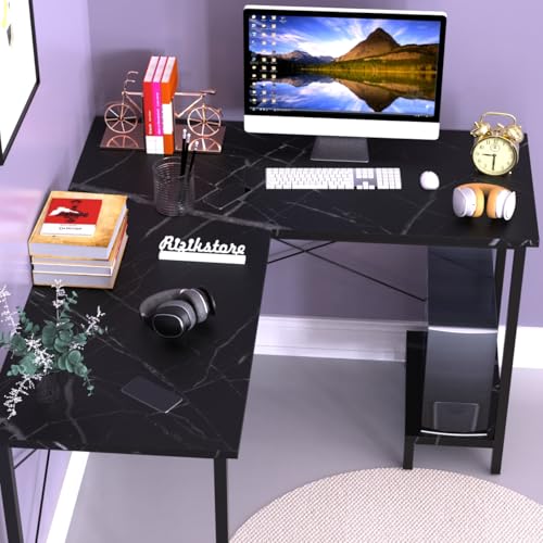 Image of RIZIK STORE L-Shaped Computer Desk | 50-Inch Corner Gaming & Study Table with Engineered Wood Top, Metal Frame & CPU Shelf | Writing Workstation for Bedroom, Office & Small Rooms (Black)