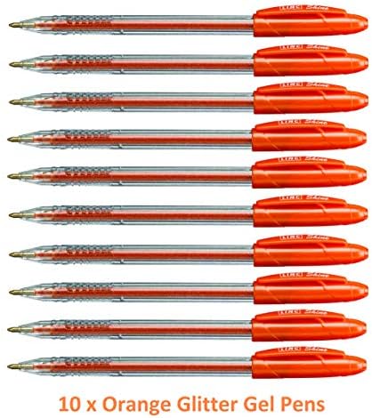 10 x EXTRA SPARKLE GLITTER GEL PENS FINE 0.7 mm Tip Orange Colour + 1 GROSSē Ball pen Free
