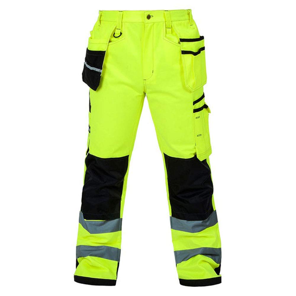WMOFC Mens Work Trousers Reflective Strip High Visibility Safety Pants Multi Pockets Cargo Heavy Duty Triple Stitched with Multi Pockets Phenomenal Adult Workwear Trousers,S