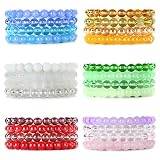 JEWPARK 24Pcs 8mm Beaded Stretch Bracelet Handmade Round Glass Bracelet for Women Girl Multicolor Ma