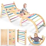 Klettergerüst für Kleinkinder: Regenbogen Klettergerüsts aus Holz für Kleinkinder, Pikler-Dreieck-Set, faltbares Klettergerüst für den Innenbereich für Kleinkinders von 1 bis 3 Jahren