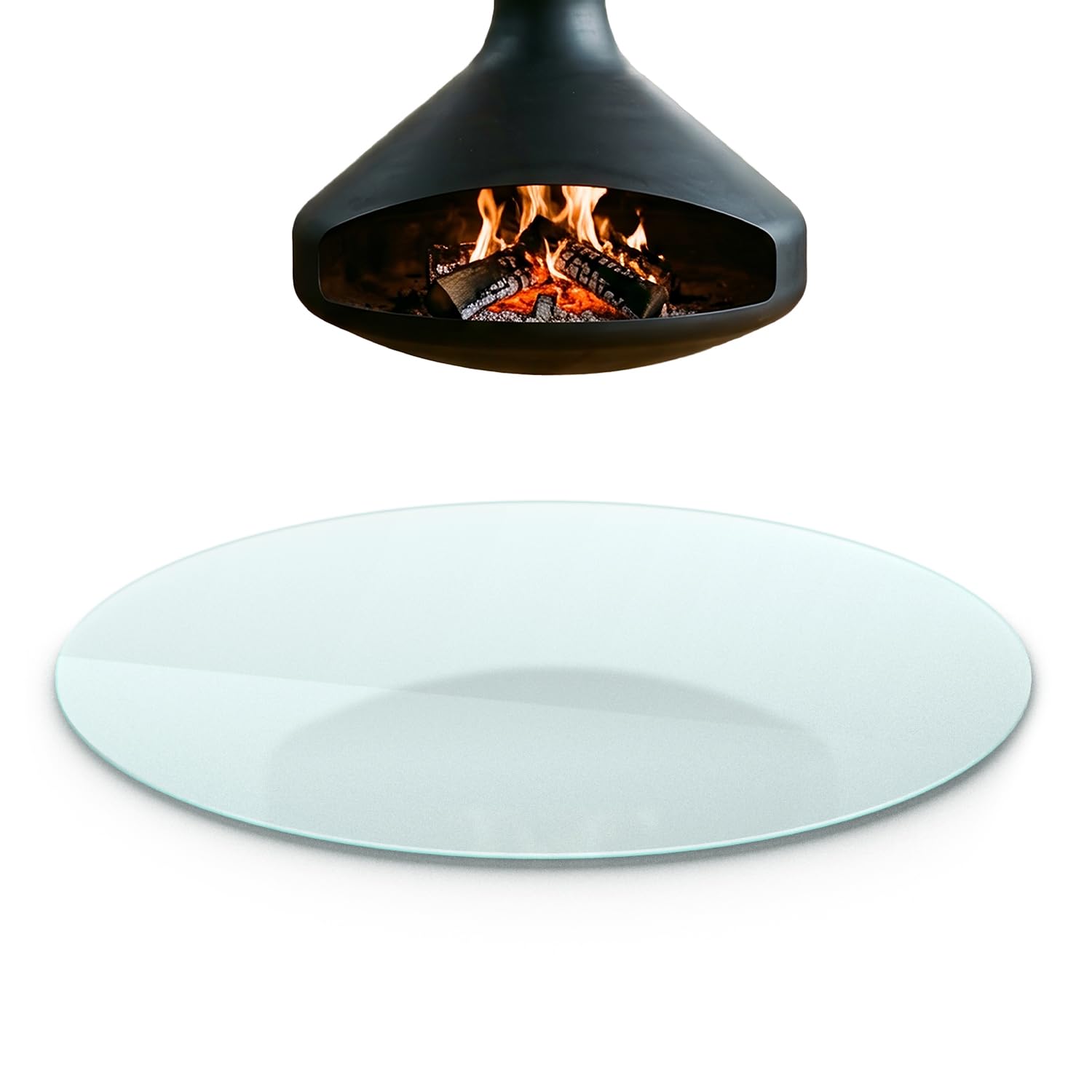 Sous poêle à bois et à granulés : plaque ronde de sécurité en verre