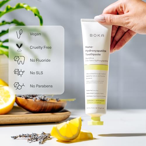 Image of Boka Fluoride Free Toothpaste, Nano Hydroxyapatite Toothpaste, Appropriate for Sensitive Teeth - for Adult Oral Care - Lemon Lavender Flavor, 4 Fl Oz 3Pk
