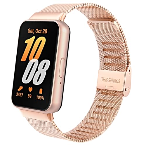 TiMOVO Metal Watch Band for Samsung Galaxy Fit 3, Bracelet de Remplacement en Acier Inoxydable Ultra-mince et Respirant pour Hommes et Femmes, Or Rose