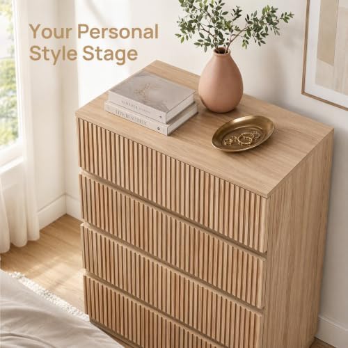 30'' Tall Nightstand with 4 Drawers,Modern Fluted Bedside Table with Storage for Bedroom,End Side Table with No-Handle Design for Living Room - 4
