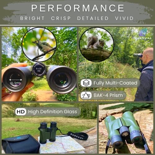 PURSUAL 8x32 HD Binoculars, High Power, Compact, Waterproof Binoculars for Adults & Kids with BAK-4 Prisms FMC Lens, For Bird Watching, Sports, Concerts, Travel, Fogproof, Shockproof & Dustproof