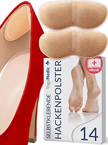 Yogamedic Fersenhalter für Ballerinas & Slipper – 14 Stück Beige – Selbstklebende Memory-Schaum Fersenkissen – Schuhverkleinerer bei zu großen Schuhen – Rutschfest & bequem