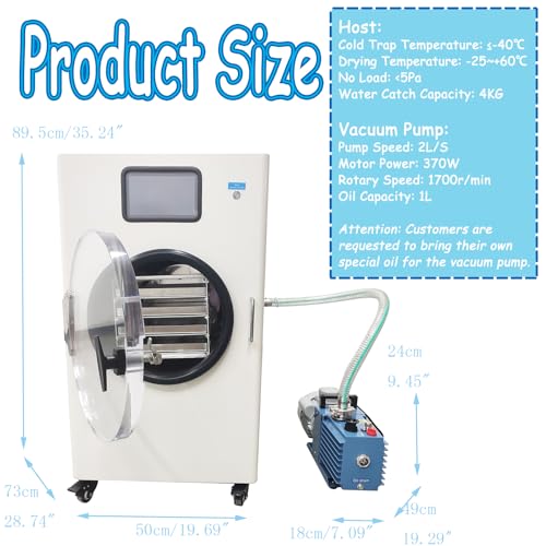Banfluxion Scientific Lab Lyophilizer & Home Freeze Dryer Machine with Vacuum Pump, -40℃ Ultra-Low Temperature, 110V 1550W, 11lbs/Batch, 4 Stainless Steel Trays, for Food/Fruit/Vegetable Dehydration