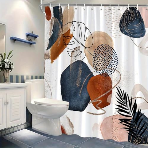 Rideau de douche 140x203 cm en polyester résistant géométrique marron et bleu - 3
