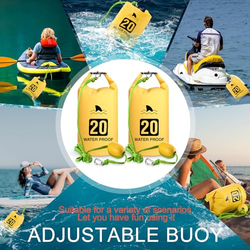 Locmeo 4 Set 2 in 1 Sand Anchor and Buoy Kit Floating Bag Kayak Anchor Waterproof Dry Bag for Lake Beach Boats Watercrafts Hiking Camping Water Sports Surfing Tubing Kayaking(Yellow)