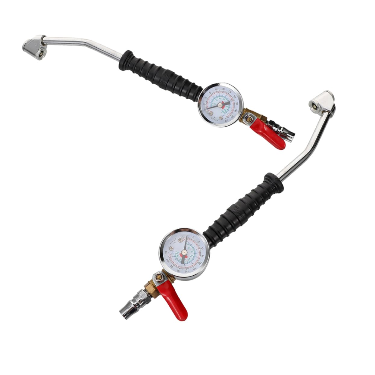 Happyyami 2 Stück Reifenfüller mit Manometer Verlängerter Lkw Reifenfülldüse Winkelverbinder Schnellkupplung für Auto Motorrad Fahrrad Präziser Luftdruckmesser Mobiles Reifendruckprüfgerät