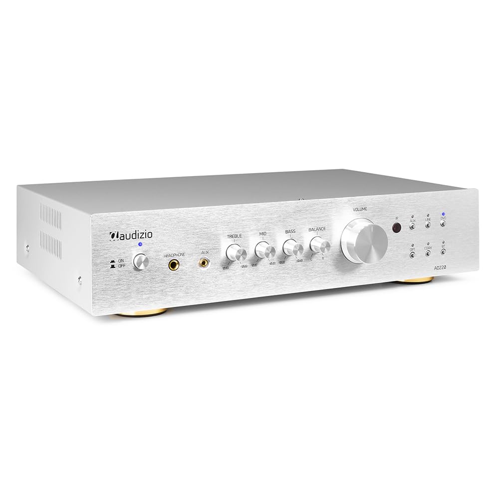 Audizio AD220A Amplificador estéreo Hi-FI de 400w y Bluetooth, 1 Salida subwoofer, Salida óptica y coaxial, 2 Salidas de Altavoz, MP3, Ideal para Ver peliculas o Escuchar tu música, Color Aluminio