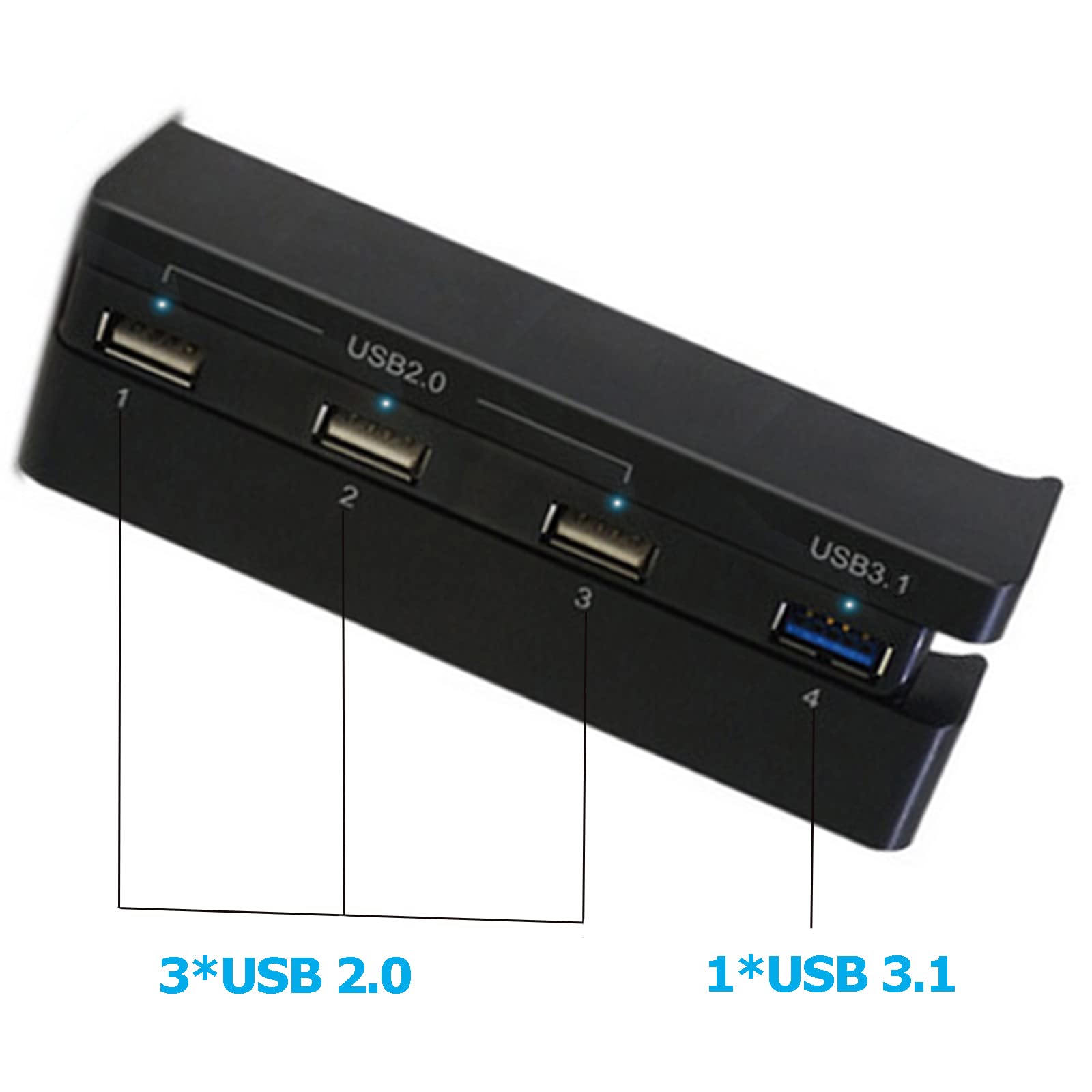 SOONHUA Hub de extensión USB de 4 puertos, USB 3. 0 Hub, USB 3. 0 Divisor de extensión para consola de juegos PS4 Slim USB 2. 0 3. 1 adaptador de concentrador para consola de juegos PS4 Slim