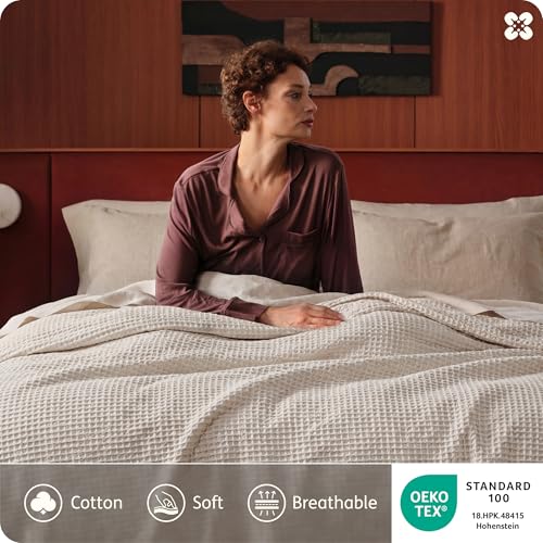 Image of Bedsure Cotton Duvet Cover King Size - 100% Cotton Waffle Weave Linen Duvet Cover, PureWoven Textured Breathable Bedding Comforter Cover for All Season, 1 Duvet Cover Only 104 inchx90 inch