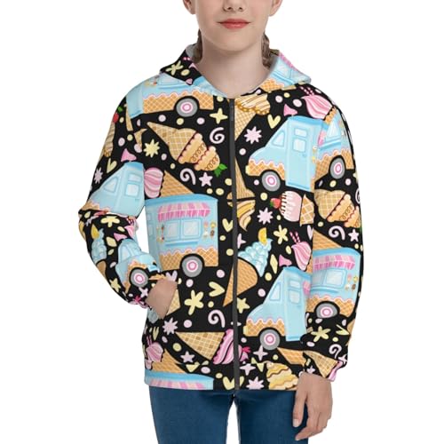 Icecream Truck Kid Hoodies Boys Zip Up Sweatshirts Girls Pullover with Pocket3