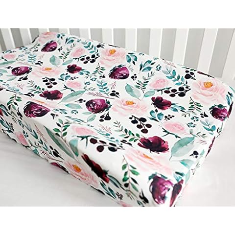 Baby Girls Boy Crib Bedding Changing Pad Cover Changing Table Pads (Pink Wine Floral) Cover