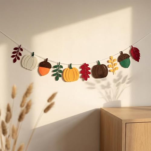 Felt Pumpkin Chestnut Leaf Hanging Garland for Fall Decor |