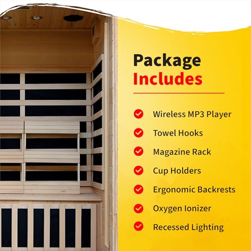 HEATWAVE Radiant Saunas 2-Person Hemlock Infrared Sauna with 6 Carbon Heaters, Chromotherapy Lighting, Oxygen Ionizer - Image 6