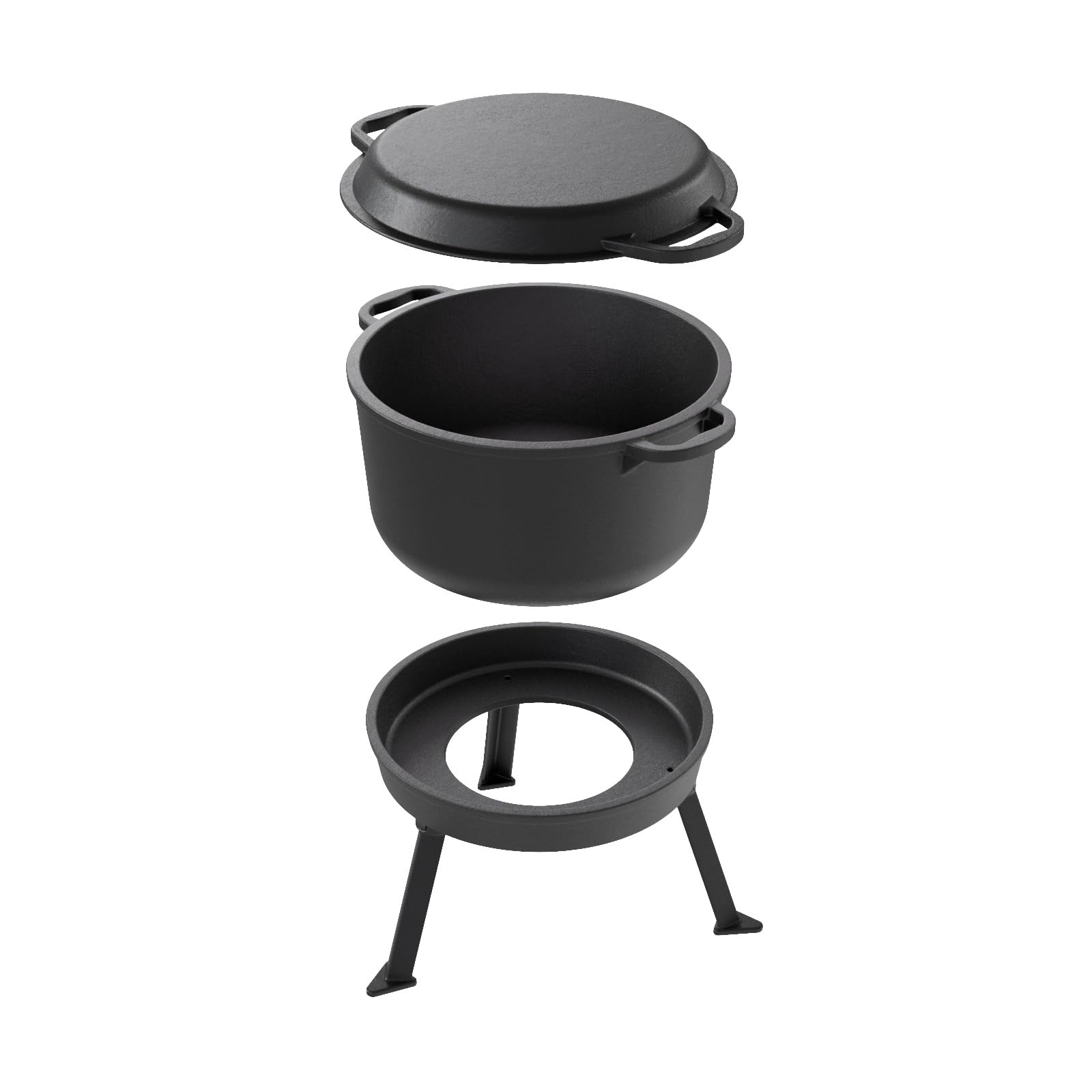 QLS Dutch Oven 10 L aus Gusseisen 3in1 mit Deckel für Camping Outdoor
