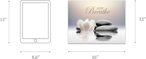 Miniatura 2 de Lienzo decorativo de piedra zen, póster de citas de yoga con texto en inglés Just Breathe Yoga para decoración de spa, impresiones de flores de loto