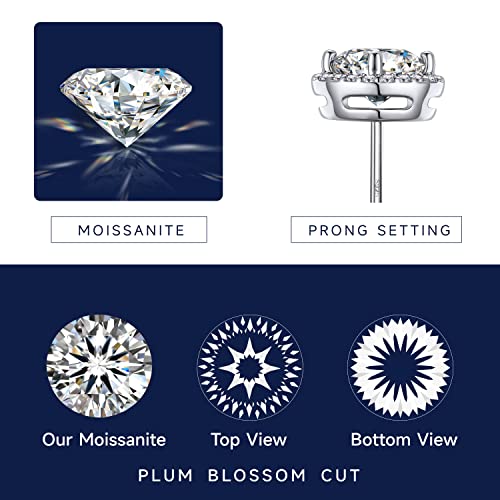 Moissanite Earrings, Momentwish 2Carat Moissanite Engagement Earring, D Color Vvs1 Simulated Diamond 925 Sterling Silver Halo Earrings #TOP3