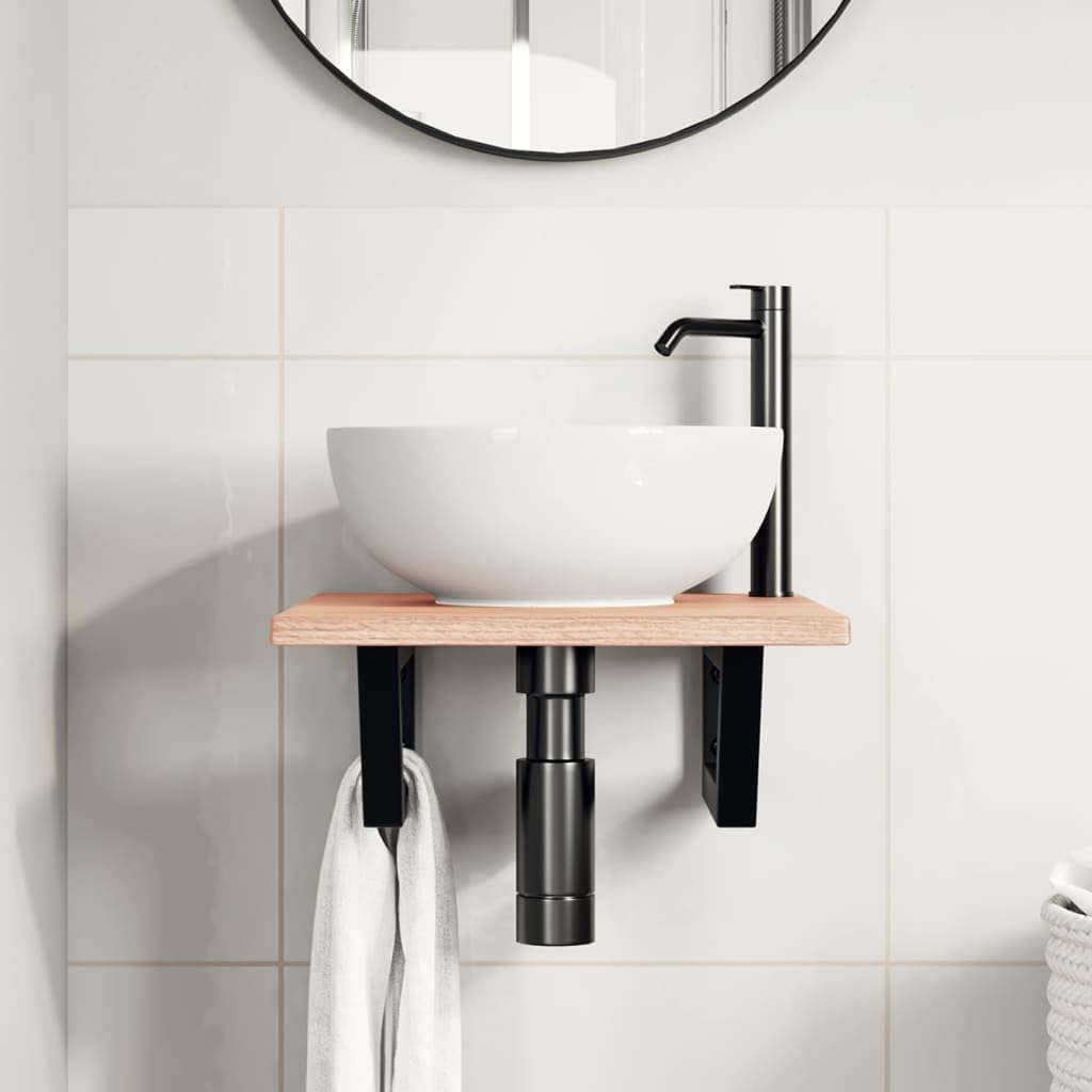 Mueble de baño de madera maciza de roble de 50 cm de ancho con soporte trapezoidal de acero, soporta 100 kg, estantería moderna para cuarto de baño que ahorra espacio, juego de muebles para