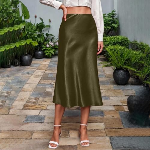 Women's Satin A-Line Flared Skirt, Solid Color High Waist Elegant Midi Skirts Prom Party Fashion Clothes2