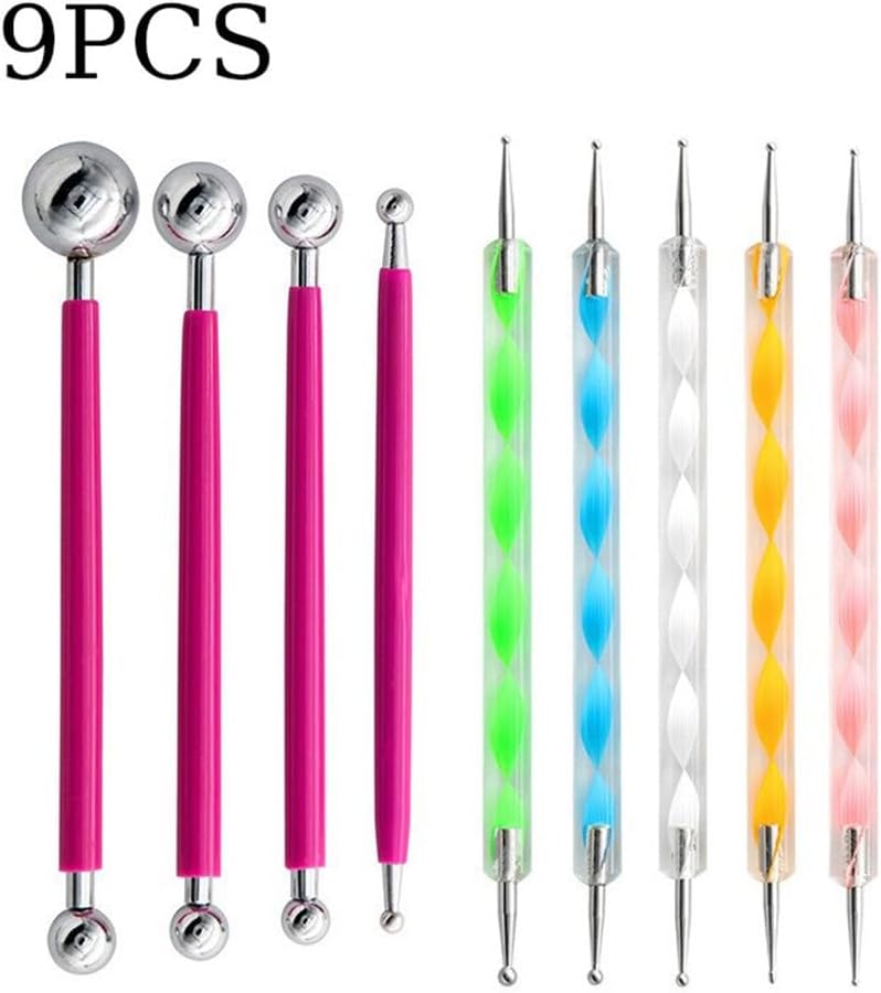 KHMCRSDO Pottery Tools 9-piece Set Polymer Clay Indentation Pill Stick Nail Art Double-Sided Point Drill Pen Hand image 2