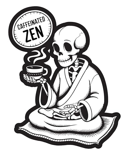 Image of STICKY DUDE Coffee Sticker, Caffeinated Zen Skeleton, 4 inches - Yeti Cup Vinyl Waterproof Decal Car Laptop Wall Window Bumper Sticker (Zen)