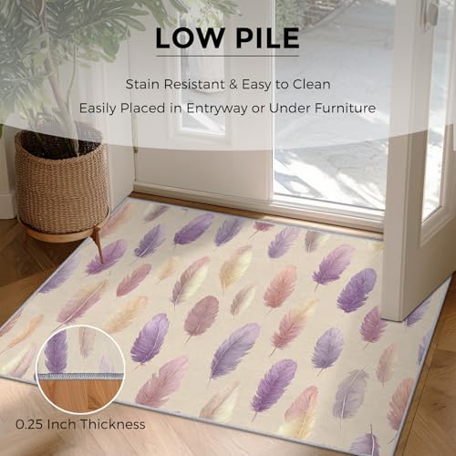 Tapis plume rose violette 80x150 cm lavable et antidérapant pour chambre